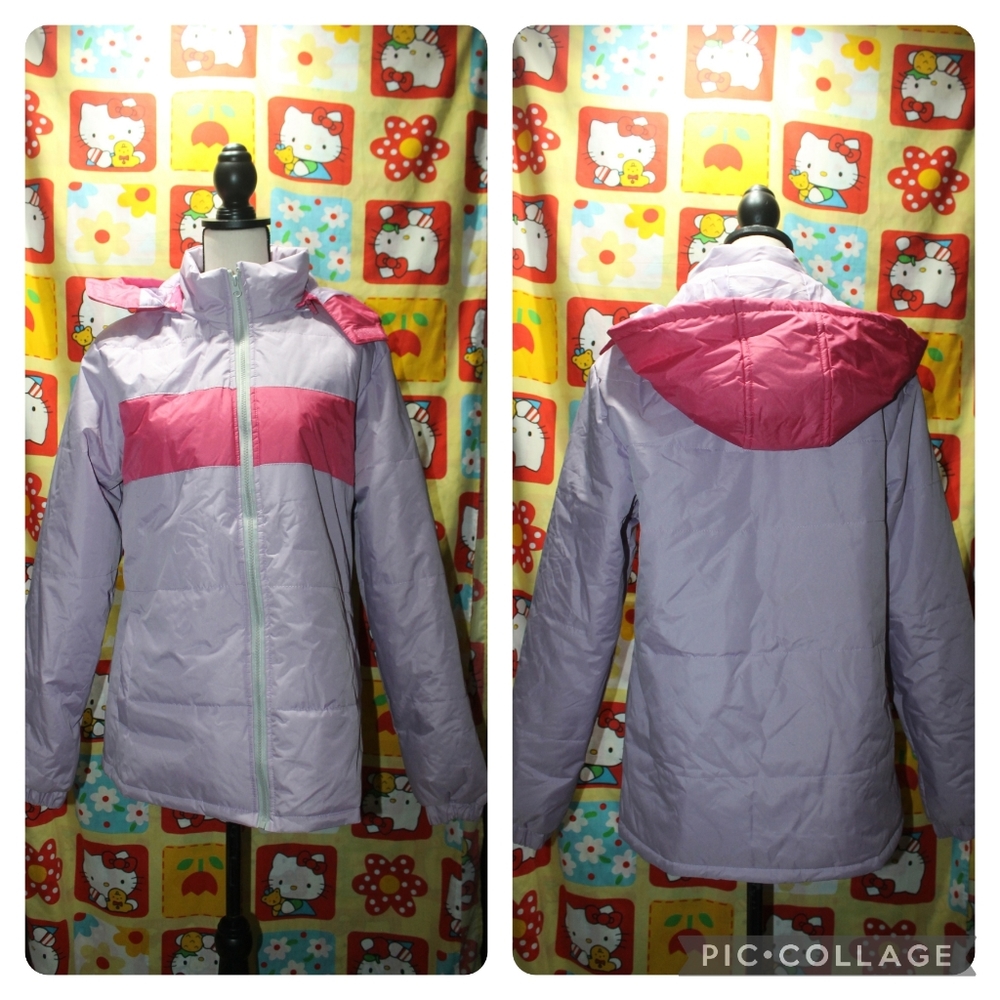 OPERATION WARM Mediym Hooded Puffer COLORBLOCK Lavender and Pink HOOD Zip